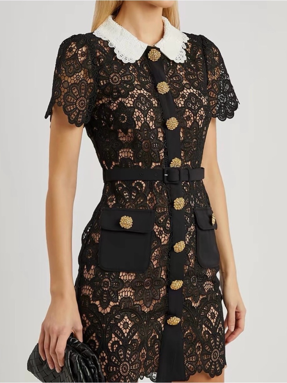 Self-portrait Black Lace Mini Dress with White Collar